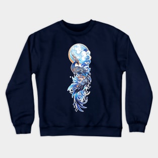 Delicate peacock, moon and clouds Crewneck Sweatshirt